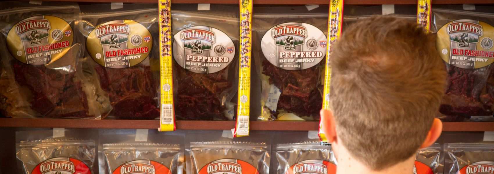 Wall of Old Trapper Beef Jerky